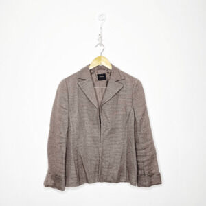 AKRIS Tweed Blazer tan brown textured knit notched collar designer womens US 6